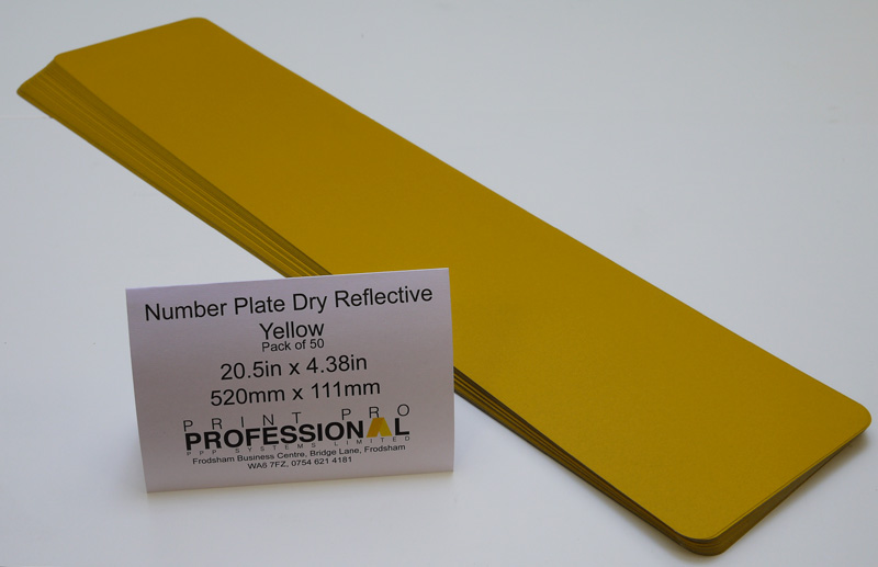 Yellow Dry Reflective to match to Number Plate Acrylic Wet 20.5in x 4.37in / 520mm x 111mm