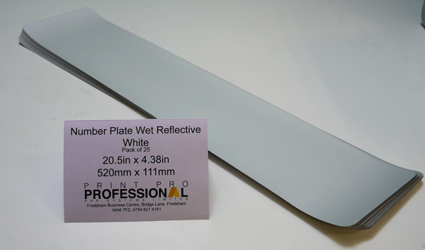 White Wet Reflective match to Film and Number Plate Acrylic Wet 20.5in x 4.37in / 520mm x 111mm