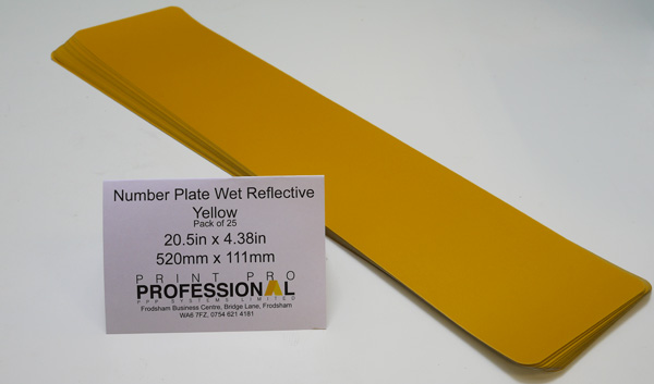 Yellow Wet Reflective match to Film and Number Plate Acrylic Wet 20.5in x 4.37in / 520mm x 111mm
