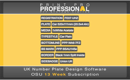 OSU UK Number Plate Design Software Online subscription 13 weeks